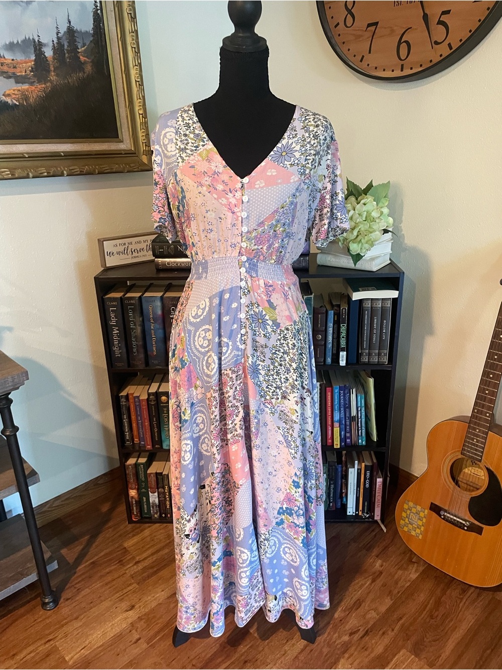 Rusttydustty Patchwork Maxi Dress in Lavender and Pink